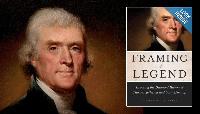 image of thomas jefferson along with book cover of "framing a legend".